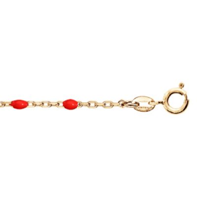 Bracelet en argent et dorure jaune chaîne avec olives rouge 15+3cm
