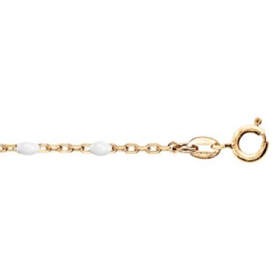 Bracelet en argent et dorure jaune chaîne avec olives blanches 15+3cm