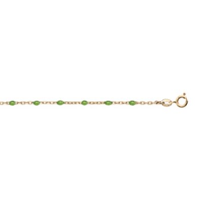 Bracelet en argent et dorure jaune chaîne avec olives couleur vert 15+3cm