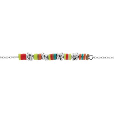 Bracelet en argent rhodié chaîne avec cocktail couleurs vives 16+3cm