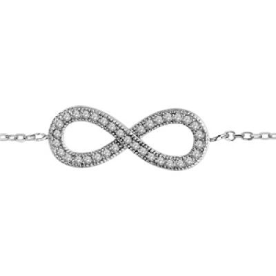Bracelet en argent rhodié chaîne avec symbole infini orné d'oxydes blancs au milieu - longueur 16