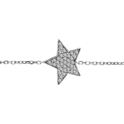 Bracelet en argent rhodié chaîne avec étoile asymétrique pavée d'oxydes blancs - longueur 17