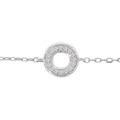 Bracelet en argent rhodié chaîne avec cercle oxydes blancs sertis 16+3cm