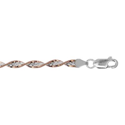 Bracelet en argent chaîne vrillée avec dorure rose sur les bords - longueur 18cm