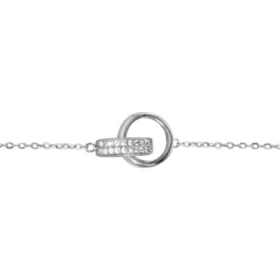 Bracelet en argent rhodié chaîne avec 2 anneaux emmaillés