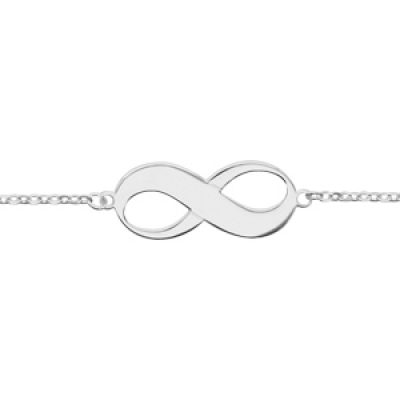 Bracelet en argent chaîne avec symbole infini à graver au milieu - longueur 16cm + 3cm de rallonge