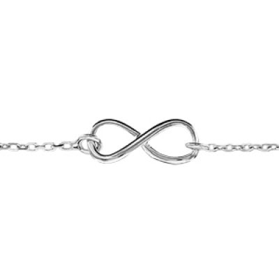 Bracelet en argent rhodié chaîne avec symbole infini en fil lisse au milieu - longueur 16cm + 3cm de rallonge