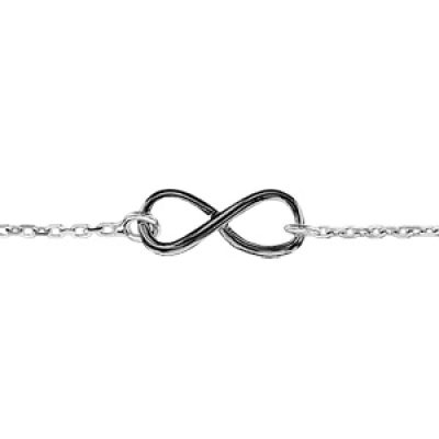 Bracelet en argent rhodié chaîne avec symbole infini en fil lisse rhodié noir au milieu - longueur 16cm + 3cm de rallonge
