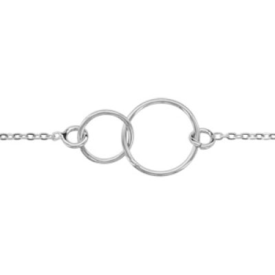 Bracelet en argent rhodié chaîne avec 2 anneaux emmaillés au milieu - longueur 16cm + 3cm de rallonge
