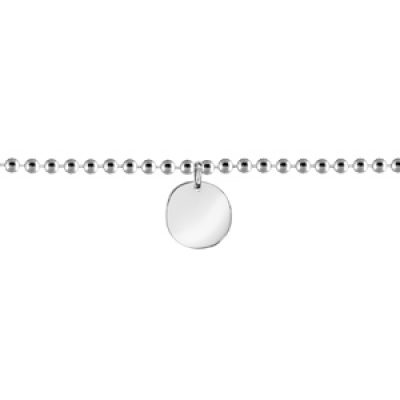 Bracelet en argent chaîne boules avec 1 pampille galet - longueur 16cm + 3cm de rallonge