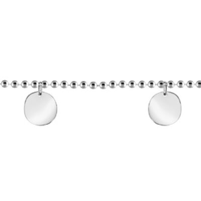 Bracelet en argent chaîne boules avec 2 pampilles galet - longueur 16cm + 3cm de rallonge