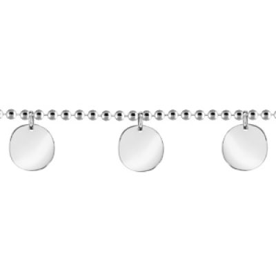 Bracelet en argent chaîne boules avec 3 pampilles galet - longueur 16cm + 3cm de rallonge