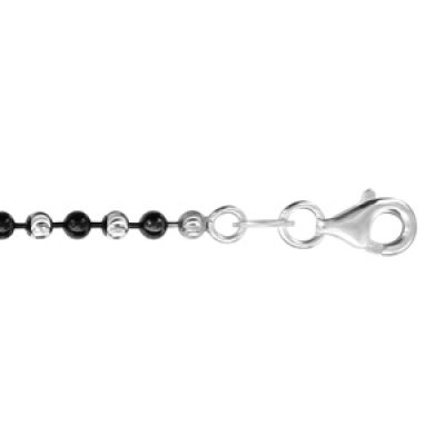 Bracelet en argent chaîne boules alternées noires et grises - longueur 18cm