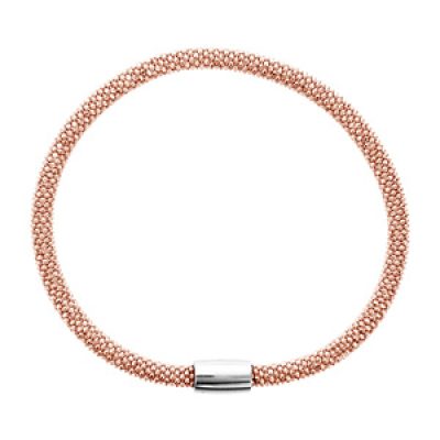 Bracelet en argent rhodié et dorure rose tube maille pop-corn et fermoir magnétique - longueur 19cm