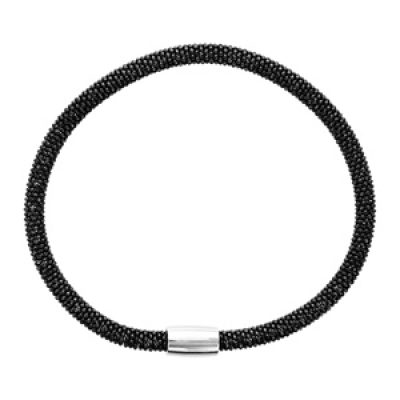 Bracelet en argent rhodié noir tube maille pop-corn et fermoir magnétique - longueur 19cm