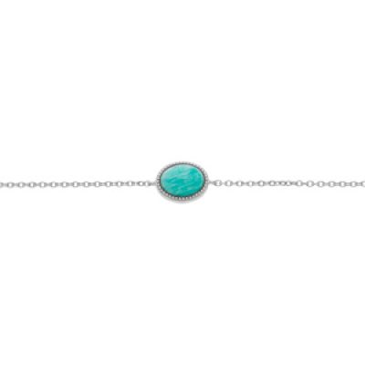 Bracelet argent rhodie chaîne avec pierre Amazonite véritable au contour perlé 16+2cm