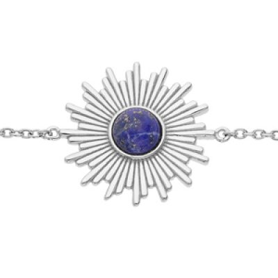 Bracelet en argent rhodié chaîne avec soleil et Lapis Lazuli véritable 16+2cm
