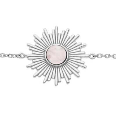 Bracelet en argent rhodié chaîne avec soleil et Quartz rose véritable 16+2cm