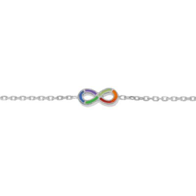 Bracelet en argent rhodié chaîne avec motif infini coloré 15+2m