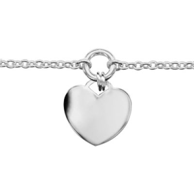 Bracelet en argent chaîne avec pampille coeur - longueur 16cm+ 3cm de rallonge