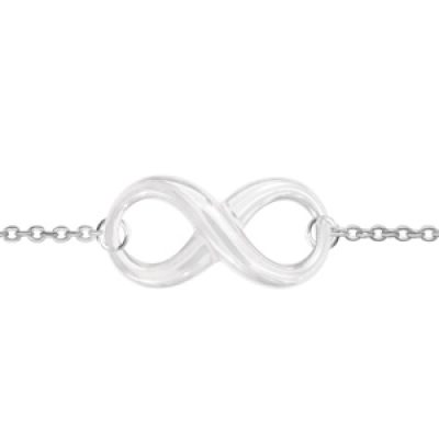 Bracelet en argent rhodié chaîne avec symbole infini en céramique blanche au milieu - longueur 16cm + 3cm de rallonge
