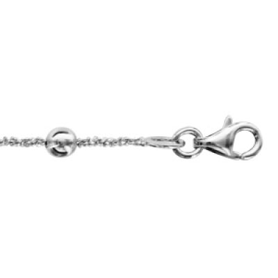 Bracelet en argent rhodié chaîne maille margherita avec boules lisses - longueur 16cm + 3cm de rallonge