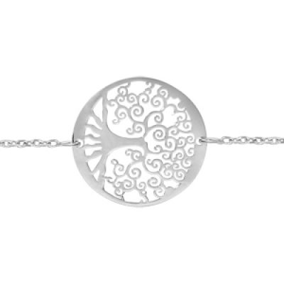 Bracelet en argent rhodié chaîne avec arbre de vie ajouré au milieu - longueur 16cm + 3cm de rallonge