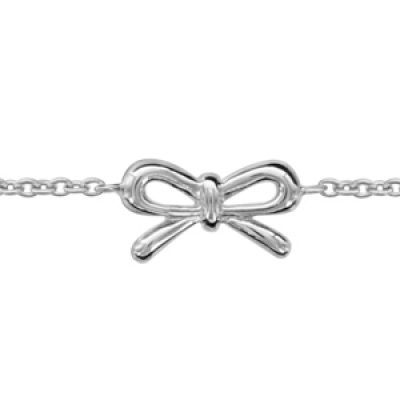 Bracelet en argent rhodié chaîne avec au milieu 1 petit noeud féminin lisse - longueur 16cm + 2cm de rallonge