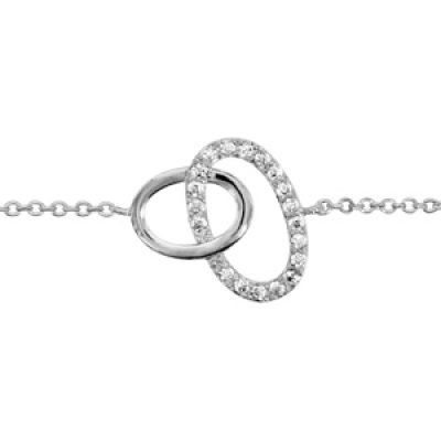 Bracelet en argent rhodié chaîne avec 2 anneaux ovales de taille différente emmaillés