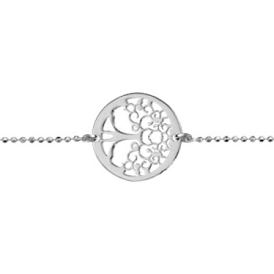 Bracelet en argent rhodié chaîne maille boules avec au milieu 1 cercle avec 1 arbre de vie à l'intérieur - longueur 16cm + 3cm de rallonge