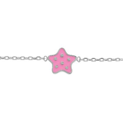Bracelet en argent rhodié chaîne avec étoile rose à pois 14+2cm