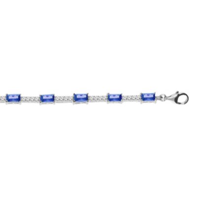 Bracelet en argent rhodié oxydes bleu foncé et blancs 17+2cm