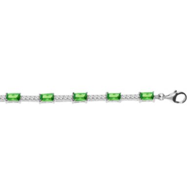 Bracelet en argent rhodié oxydes vert et blancs 17+2cm
