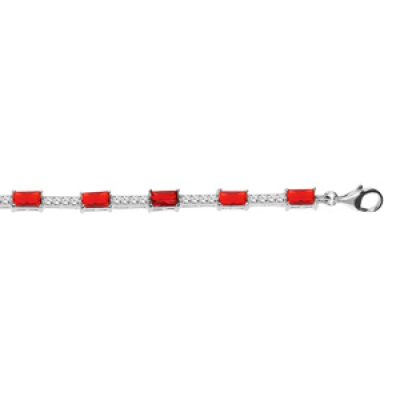 Bracelet en argent rhodié oxydes rouges et blancs 17+2cm