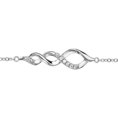 Bracelet en argent rhodié chaîne avec torsade lache ornée d'oxydes blancs sertis au milieu - longueur 15cm + 3cm de rallonge