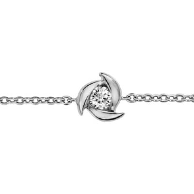 Bracelet en argent rhodié chaîne avec au milieu 3 brins tournants avec oxyde blanc au centre du cercle - longueur 14