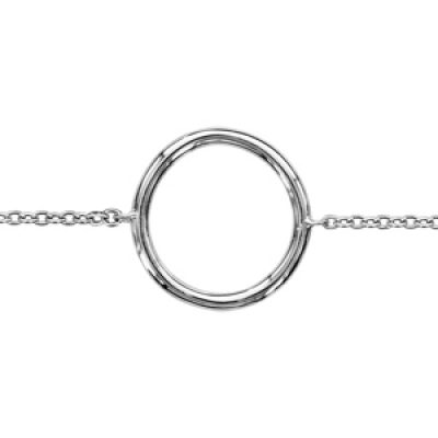 Bracelet en argent rhodié chaîne avec 1 anneau diamètre 15mm au milieu - longueur 16cm + 2cm de rallonge