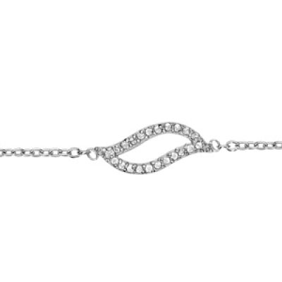 Bracelet en argent rhodié chaîne avec au milieu 1 feuille ajourée en oxydes blancs - longueur 15
