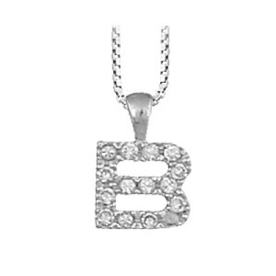 Collier en argent rhodié chaîne avec pendentif initiale B ornée d'oxydes blancs - longueur 45cm