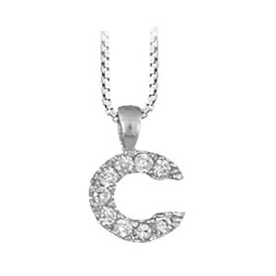 Collier en argent rhodié chaîne avec pendentif initiale C ornée d'oxydes blancs - longueur 45cm