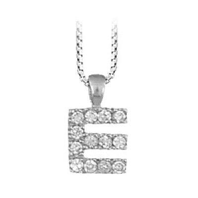Collier en argent rhodié chaîne avec pendentif initiale E ornée d'oxydes blancs - longueur 45cm