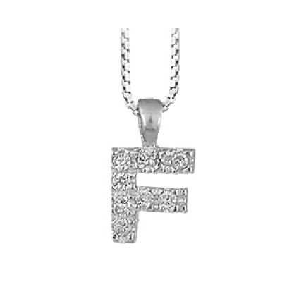 Collier en argent rhodié chaîne avec pendentif initiale F ornée d'oxydes blancs - longueur 45cm