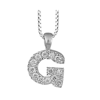 Collier en argent rhodié chaîne avec pendentif initiale G ornée d'oxydes blancs - longueur 45cm