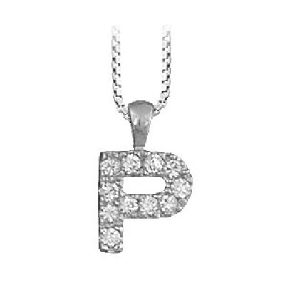 Collier en argent rhodié chaîne avec pendentif initiale P ornée d'oxydes blancs - longueur 45cm