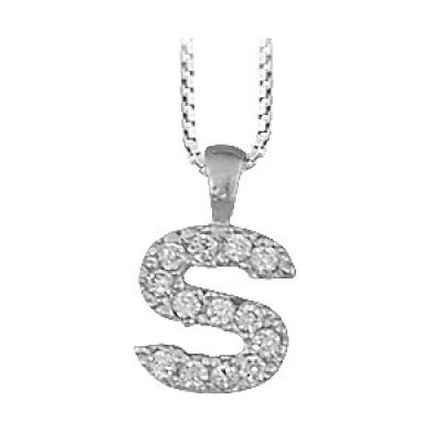 Collier en argent rhodié chaîne avec pendentif initiale S ornée d'oxydes blancs - longueur 45cm
