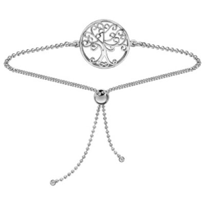 Bracelet en argent rhodié coulissant chaîne avec rondelle avec 1 arbre de vie découpé à l'intérieur
