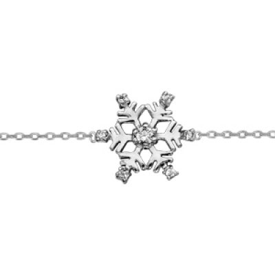Bracelet en argent rhodié chaîne avec 1 petit flocon de neige orné d'oxydes blancs sertis au milieu - longueur 16cm + 2cm de rallonge