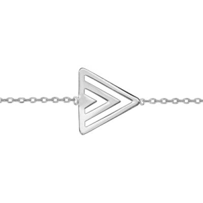 Bracelet en argent rhodié chaîne avec triangle ajouré en pointes - longueur 16cm + 2cm de rallonge