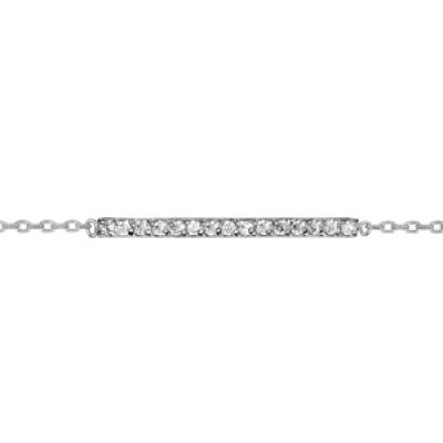 Bracelet en argent rhodié chaîne avec rail d'oxydes blanc sertis au milieu - longueur 16cm + 2cm de rallonge