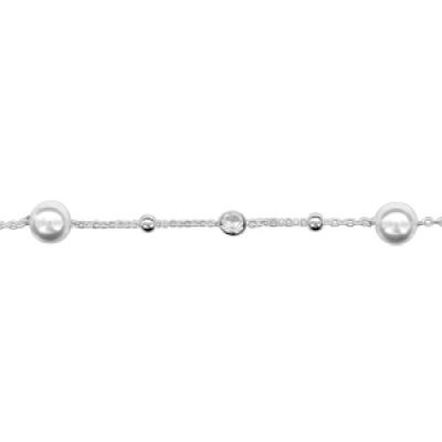 Bracelet en argent rhodié chaîne avec alternance de petites boules lisses